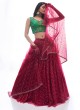 Cherry Red Line Lehenga with Green Choli